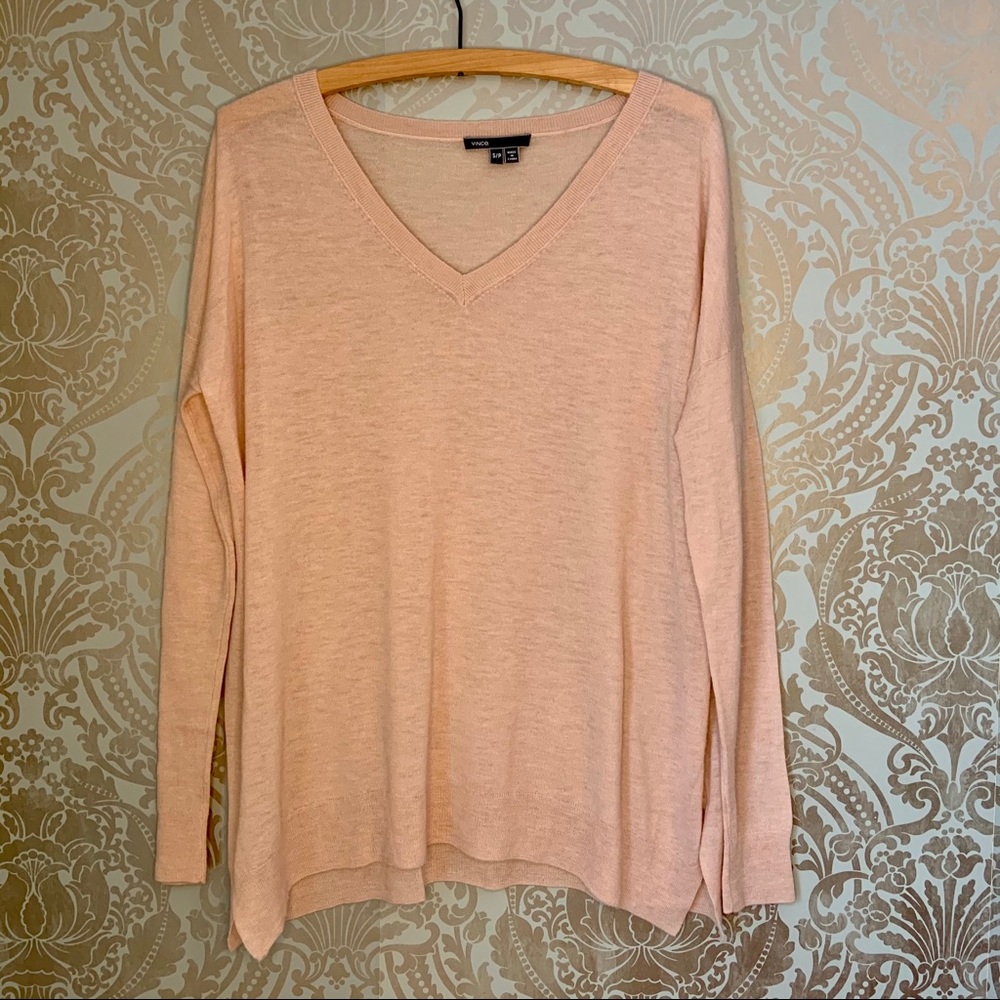 Vince Cashmere + Wool Pink V-Neck Pullover